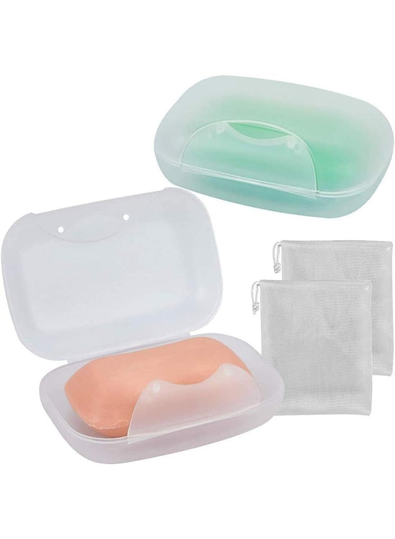 ChicAbode 2 Pack Soap Dish Travel Box Soap Holder, with Bubble Foam Soap Bag, Translucent Soap Tray Soap Saver Box Case, for Home Travel Outdoor Hiking Bathroom Camping Gym (Translucent) - Image 1